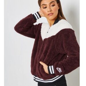 Nike Women's Maroon and White Teddy Jacket